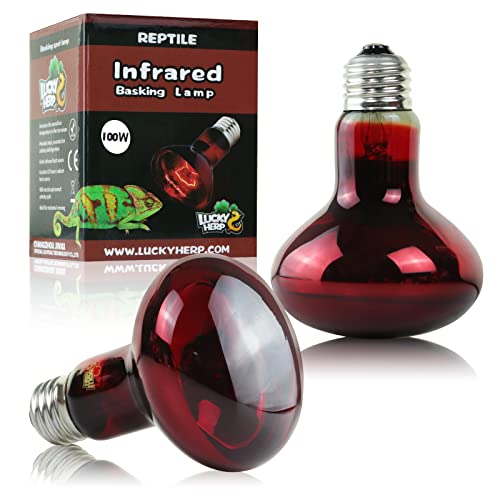 LUCKY HERP 2 Pack 100W Reptile Heat Lamp Bulb, Amphibian Infrared Basking Spot Light Bulb for Turtle, Bearded Dragon, Lizard, etc