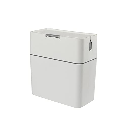 Gralara Trash Can with Brush High Capacity Rubbish Bin Rectangular Button Cover 12L Garbage Container Bin for Indoor Toilet Outdoor Bathroom Bedroom