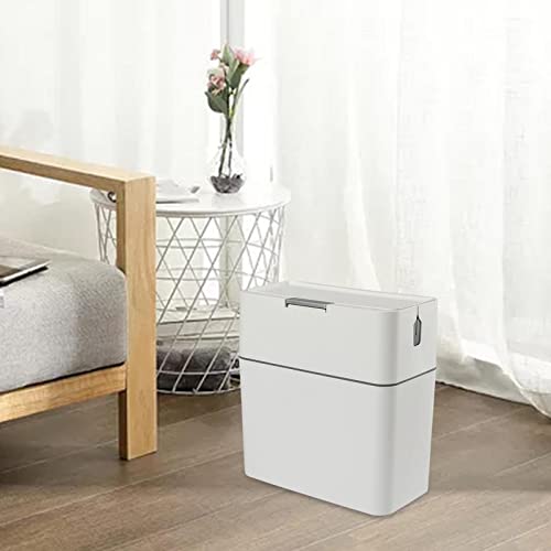 Gralara Trash Can with Brush High Capacity Rubbish Bin Rectangular Button Cover 12L Garbage Container Bin for Indoor Toilet Outdoor Bathroom Bedroom