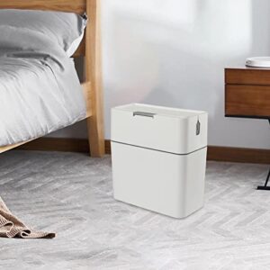 Gralara Trash Can with Brush High Capacity Rubbish Bin Rectangular Button Cover 12L Garbage Container Bin for Indoor Toilet Outdoor Bathroom Bedroom