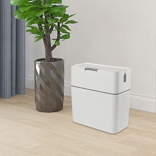 Gralara Trash Can with Brush High Capacity Rubbish Bin Rectangular Button Cover 12L Garbage Container Bin for Indoor Toilet Outdoor Bathroom Bedroom