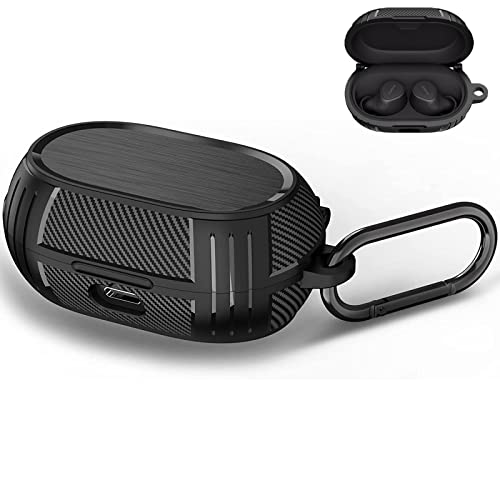 Miimall Compatible for Jabra Elite 7 Pro & Elite 7 Active Case Cover, [Carbon Fibre Pattern][Anti-Lost Keychain] Silicone Protective Case for Jabra Elite 7/7 Pro Case (Black)