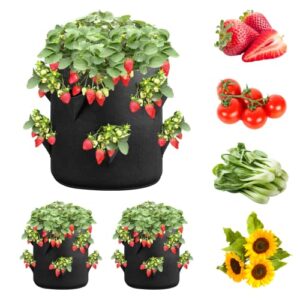 ipower 2-pack 10 gallon strawberry grow bags, vegetables pots with 8 planting holes, thickened breathable nonwoven fabric with handles, for gardening