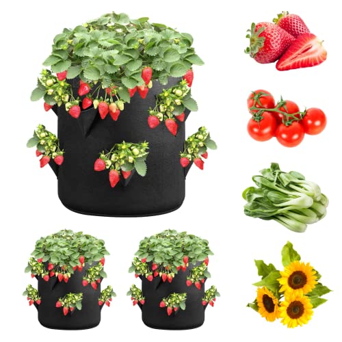 iPower 2-Pack 10 Gallon Strawberry Grow Bags, Vegetables Pots with 8 Planting Holes, Thickened Breathable Nonwoven Fabric with Handles, for Gardening