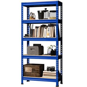 buxwellbang 5-shelf heavy duty shelving - adjustable garage storage shelves, metal utility storage racks for warehouse pantry basement kitchen, garage organizers shelf unit, blue