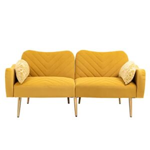 homsof loveseat mustard modern sofa small couch for living room with metal feet and 2 pillows