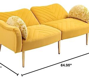 HomSof Loveseat Mustard Modern Sofa Small Couch for Living Room with Metal feet and 2 Pillows