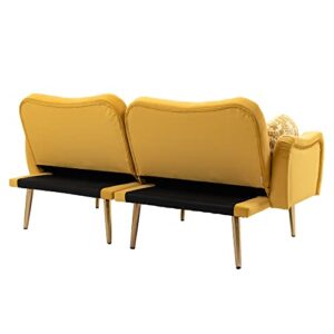 HomSof Loveseat Mustard Modern Sofa Small Couch for Living Room with Metal feet and 2 Pillows