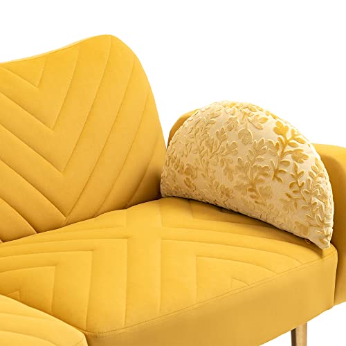 HomSof Loveseat Mustard Modern Sofa Small Couch for Living Room with Metal feet and 2 Pillows