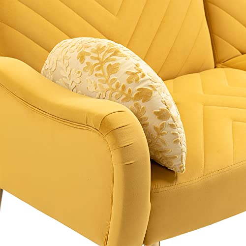HomSof Loveseat Mustard Modern Sofa Small Couch for Living Room with Metal feet and 2 Pillows