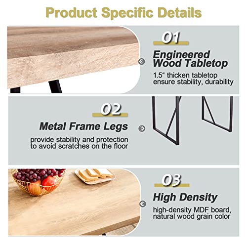 WIIS' IDEA 55.1" Dining Table for 4-6, Rectangular Kitchen Table with Rustic Engineered Wood Tabletop and Metal Legs for 6 Person, Wooden Top Dinner Table for Kitchen, Dining Room