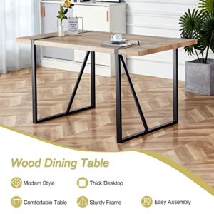 WIIS' IDEA 55.1" Dining Table for 4-6, Rectangular Kitchen Table with Rustic Engineered Wood Tabletop and Metal Legs for 6 Person, Wooden Top Dinner Table for Kitchen, Dining Room