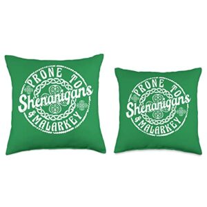 Lucky Family Funny Saint Paddy's Day Apparel Tee Prone to Shenanigans and Malarkey Funny St Patricks Day Boys Throw Pillow, 18x18, Multicolor