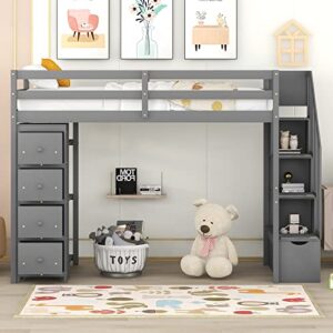 softsea twin loft bed with staricase and 4 storage drawers solid wood loft bed with shelves
