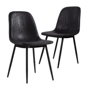 nicbex dining chairs, crazy-horse leather reception chairs, accent chair with metal legs for home kitchen, living room, set of 2, black