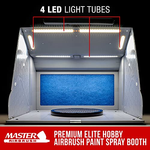 Master Airbrush Portable Hobby Airbrush Paint Spray Booth Kit with 4 LED Lights, Turntable - Powerful Dual Exhaust Fans with Filter & Extension Hose - Painting Projects, Models, Arts, Crafts, Cakes
