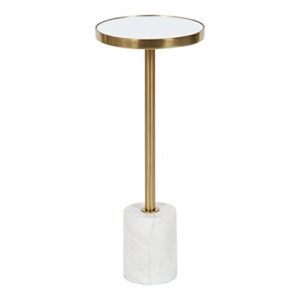 kate and laurel hescott modern decorative round drink table with natural marble base and mirrored tabletop, 10x10x24, gold