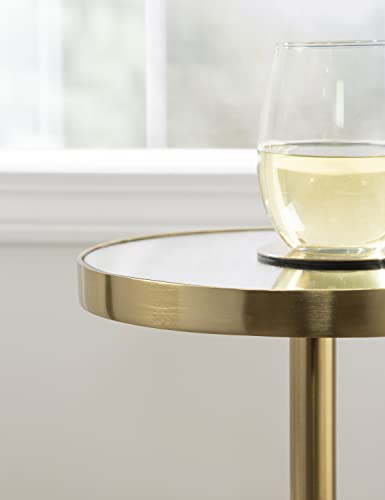 Kate and Laurel Hescott Modern Decorative Round Drink Table with Natural Marble Base and Mirrored Tabletop, 10x10x24, Gold