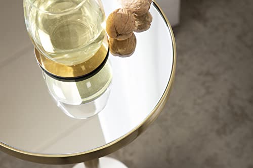 Kate and Laurel Hescott Modern Decorative Round Drink Table with Natural Marble Base and Mirrored Tabletop, 10x10x24, Gold