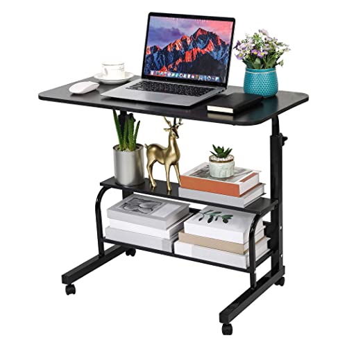 Fawabriyj Home Office Desk Movable Bedroom Adjustable Table Modern Small Study Laptop Computer for Living Room Couch Portable Spaces with Wheels Storage Furniture 31.5x15.7 Black