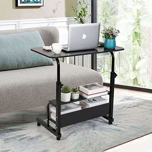 Fawabriyj Home Office Desk Movable Bedroom Adjustable Table Modern Small Study Laptop Computer for Living Room Couch Portable Spaces with Wheels Storage Furniture 31.5x15.7 Black