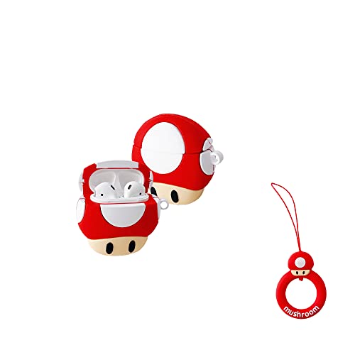 Case for AirPods 1/2,Cute Cartoon 3D Anime Soft Silicone Protective Cover with Keychain Suitable for with Girls Boys AirPod 2/1 Shockproof Charging Case,Protective Silicone(Mushroom)