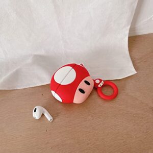 Case for AirPods 1/2,Cute Cartoon 3D Anime Soft Silicone Protective Cover with Keychain Suitable for with Girls Boys AirPod 2/1 Shockproof Charging Case,Protective Silicone(Mushroom)