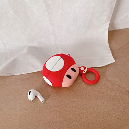 Case for AirPods 1/2,Cute Cartoon 3D Anime Soft Silicone Protective Cover with Keychain Suitable for with Girls Boys AirPod 2/1 Shockproof Charging Case,Protective Silicone(Mushroom)