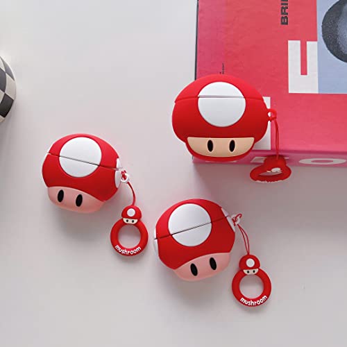 Case for AirPods 1/2,Cute Cartoon 3D Anime Soft Silicone Protective Cover with Keychain Suitable for with Girls Boys AirPod 2/1 Shockproof Charging Case,Protective Silicone(Mushroom)
