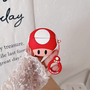 Case for AirPods 1/2,Cute Cartoon 3D Anime Soft Silicone Protective Cover with Keychain Suitable for with Girls Boys AirPod 2/1 Shockproof Charging Case,Protective Silicone(Mushroom)