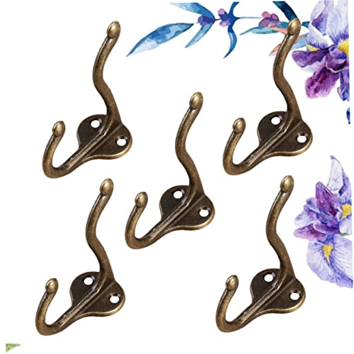 Levemolo 5pcs Bronzy Antique Kitchen Vintage Home Hanger Hole Hooks Single Mounted Small Towel Pants Dual Coat Bedroom Bronze for Hook Wall Clothes Bathroom Sturdy Two Retro