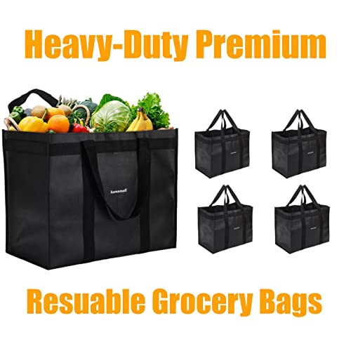 Homemell Reusable Grocery Bags Heavy Duty Foldable Shopping Bags - Extra Strength Large Size Black Collapsible Tote