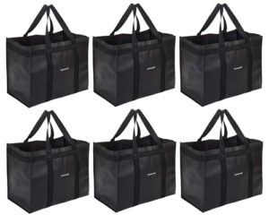 homemell reusable grocery bags heavy duty foldable shopping bags - extra strength large size black collapsible tote