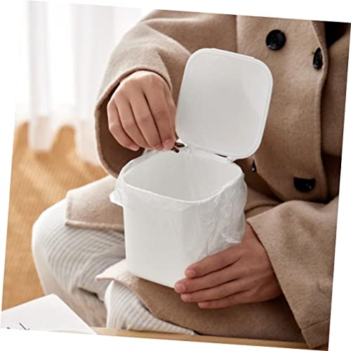 SOLUSTRE with Waste Table Bathroom Trashcan Bin White Mini Kitchen Plastic Garbage to Vanity Tissues of Rubbish Can Cotton Lid Wastebasket Sponges Makeup Square- Dispose Small Desktop