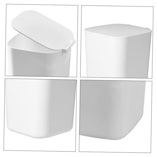 SOLUSTRE with Waste Table Bathroom Trashcan Bin White Mini Kitchen Plastic Garbage to Vanity Tissues of Rubbish Can Cotton Lid Wastebasket Sponges Makeup Square- Dispose Small Desktop