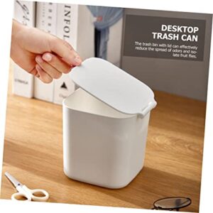 SOLUSTRE with Waste Table Bathroom Trashcan Bin White Mini Kitchen Plastic Garbage to Vanity Tissues of Rubbish Can Cotton Lid Wastebasket Sponges Makeup Square- Dispose Small Desktop