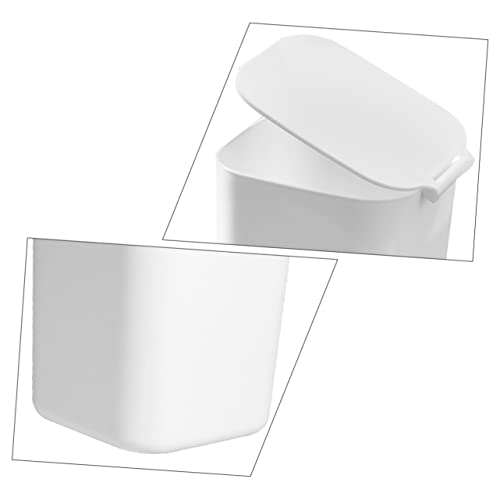 SOLUSTRE with Waste Table Bathroom Trashcan Bin White Mini Kitchen Plastic Garbage to Vanity Tissues of Rubbish Can Cotton Lid Wastebasket Sponges Makeup Square- Dispose Small Desktop