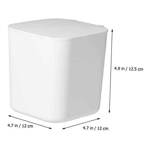 SOLUSTRE with Waste Table Bathroom Trashcan Bin White Mini Kitchen Plastic Garbage to Vanity Tissues of Rubbish Can Cotton Lid Wastebasket Sponges Makeup Square- Dispose Small Desktop