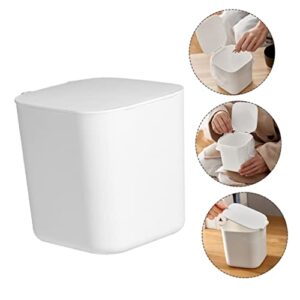 SOLUSTRE with Waste Table Bathroom Trashcan Bin White Mini Kitchen Plastic Garbage to Vanity Tissues of Rubbish Can Cotton Lid Wastebasket Sponges Makeup Square- Dispose Small Desktop