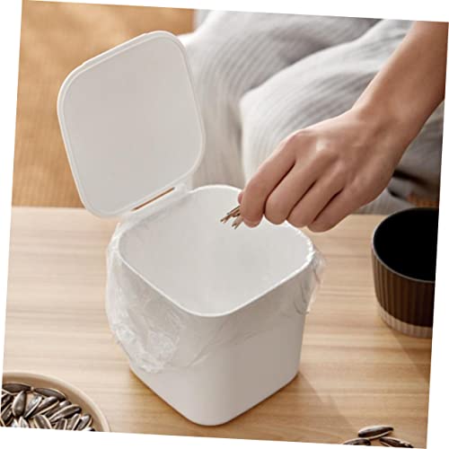 SOLUSTRE with Waste Table Bathroom Trashcan Bin White Mini Kitchen Plastic Garbage to Vanity Tissues of Rubbish Can Cotton Lid Wastebasket Sponges Makeup Square- Dispose Small Desktop