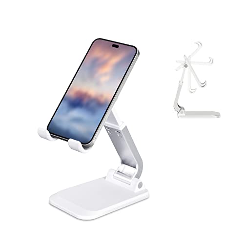 Ｓｍｈａｗｋ Cell Phone Stand, Angle Height Adjustable Cell Phone Holder with Silicon Pad for Desk Fully Forldable Mobile Phone Holder Compatible with All Mobile Phones, (White)