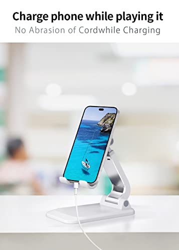 Ｓｍｈａｗｋ Cell Phone Stand, Angle Height Adjustable Cell Phone Holder with Silicon Pad for Desk Fully Forldable Mobile Phone Holder Compatible with All Mobile Phones, (White)