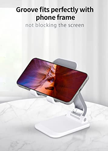 Ｓｍｈａｗｋ Cell Phone Stand, Angle Height Adjustable Cell Phone Holder with Silicon Pad for Desk Fully Forldable Mobile Phone Holder Compatible with All Mobile Phones, (White)