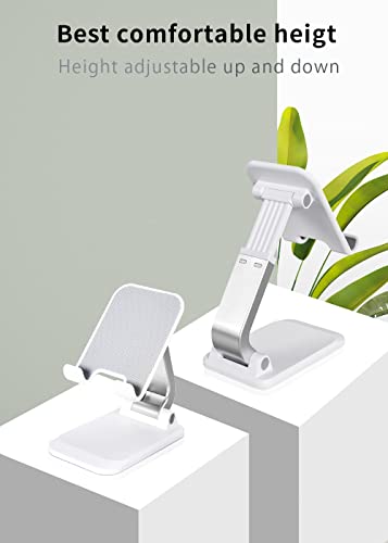 Ｓｍｈａｗｋ Cell Phone Stand, Angle Height Adjustable Cell Phone Holder with Silicon Pad for Desk Fully Forldable Mobile Phone Holder Compatible with All Mobile Phones, (White)