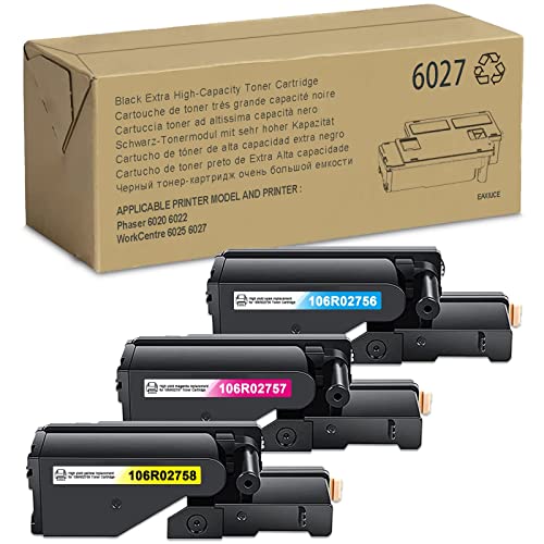 3-Pack WorkCentre 6027 Toner Cartridge (1C/1M/1Y) EAXIUE 106R02756 106R02757 106R02758 Toner Compatible Replacement for Xerox Phaser 6020 6022 WorkCentre 6025 6027 Printer