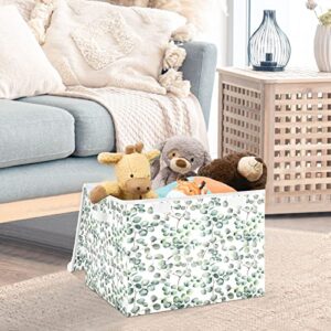 Quteprint Storage Bins with Lid, Eucalyptus Green Leaves Plant Storage Box Organizer Toys Bedroom Nursery, 16.5"x12.6"x11.8" Large Collapsible Storage Cube for Home Office Closet Shelf