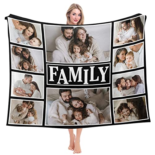 Custom Blankets with Photos, Custom Blanket with Picture for Family Mom Dad Couples Baby, Personalized Picture Blanket with 10 Photos Collage, Personalized Picture Throw Blanket for Birthday