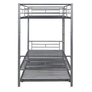 Lostcat Twin Over Twin Bunk Bed with Trundle,Heavy Duty Twin Size Bunk Beds Frame with Safety Guardrails and ladders,Can be Divided Into Two Beds,for Kids/Teen/Adults,No Box Spring Needed,Silver