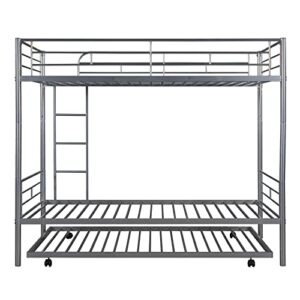 Lostcat Twin Over Twin Bunk Bed with Trundle,Heavy Duty Twin Size Bunk Beds Frame with Safety Guardrails and ladders,Can be Divided Into Two Beds,for Kids/Teen/Adults,No Box Spring Needed,Silver