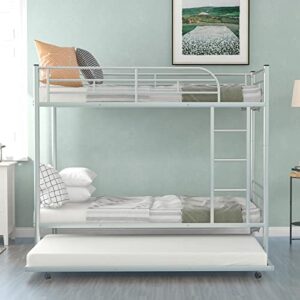 Lostcat Twin Over Twin Bunk Bed with Trundle,Heavy Duty Twin Size Bunk Beds Frame with Safety Guardrails and ladders,Can be Divided Into Two Beds,for Kids/Teen/Adults,No Box Spring Needed,Silver